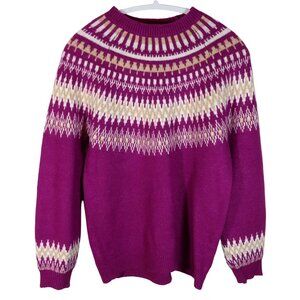 LOFT Fuchsia Fair Isle Nordic Pullover Sweater Size M Colorful Preppy Cozy